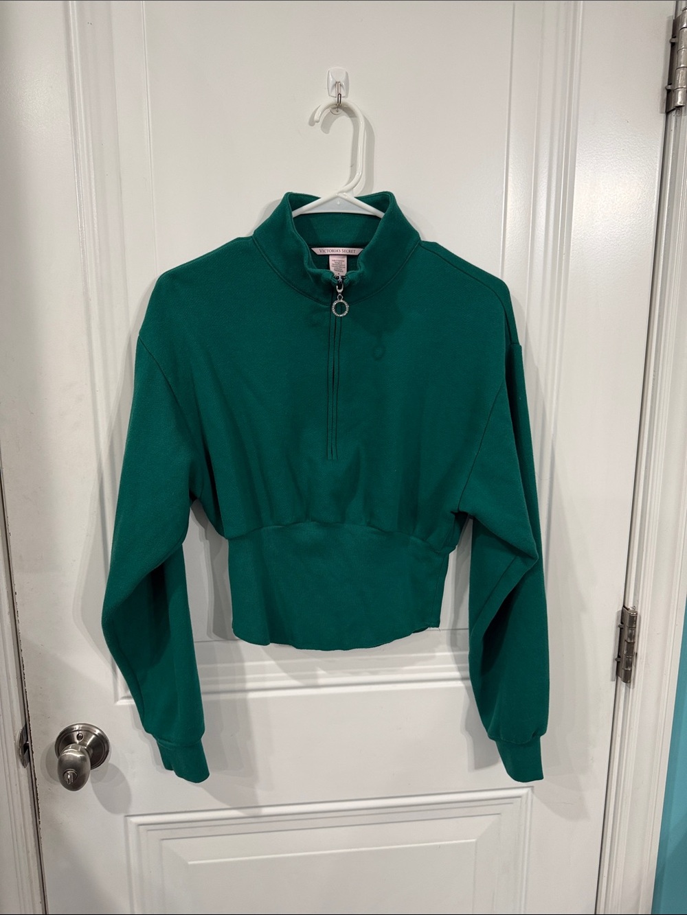 Victoria's Secret Emerald Green Cropped Half-Zip Sweater